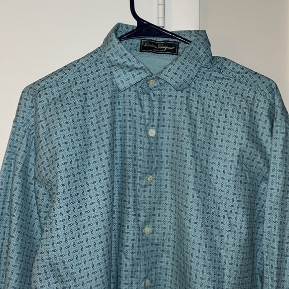 Vintage men’s salvatore ferragamo cotton button up dress shirt - Picture 2 of 13